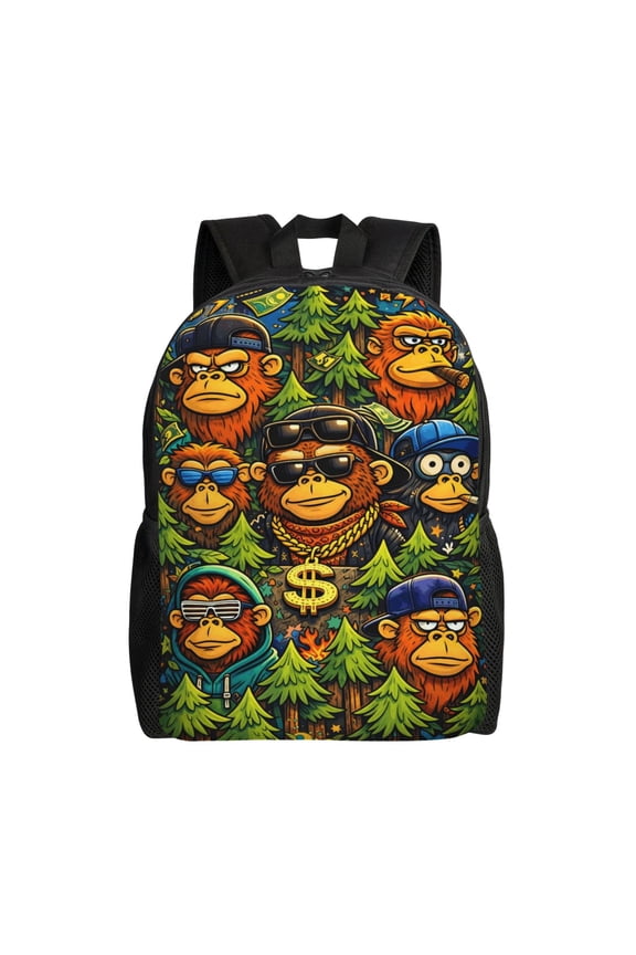 Monkey Backpack Full Front Print Travel Laptop Bag for Men and Women