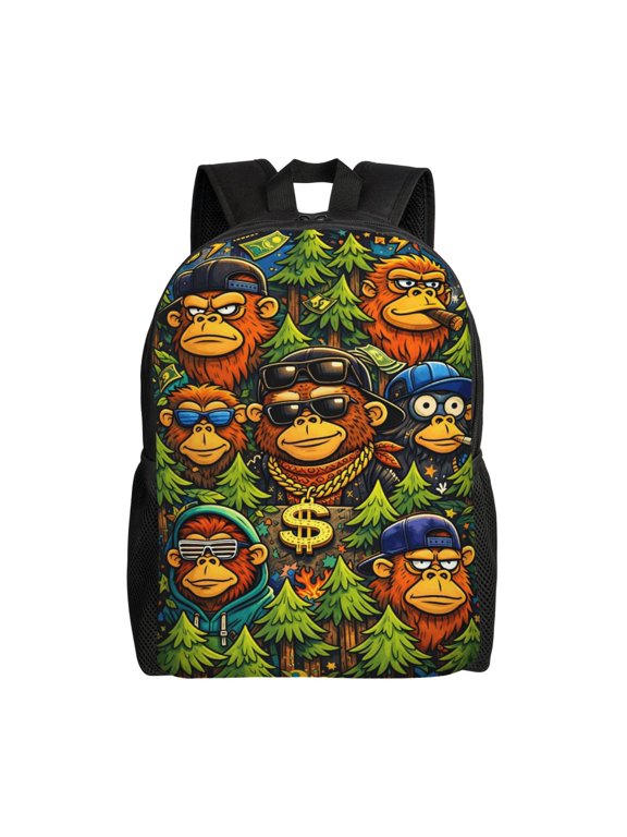 Monkey Backpack Full Front Print Travel Laptop Bag for Men and Women