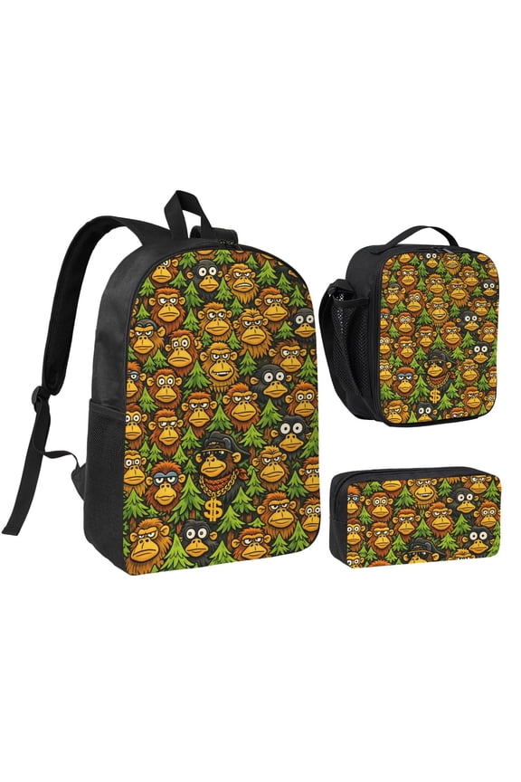 Monkey Backpack Set 3pc Including Backpack, Lunch Bag and Pen Bag Combination