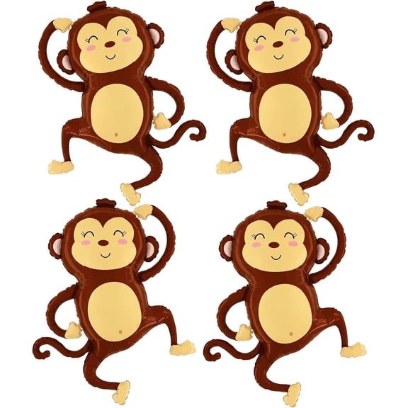 Monkey Balloons 30 Inch Monkey Shaped Balloons for Jungle Safari Themed Kids Birthday Party Decorations Supplies(Pack of 4)