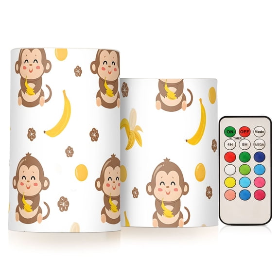 Monkey Banana Flickering Flameless Candles Battery Operated with Remote Timer LED Pillar Candles Set of 2