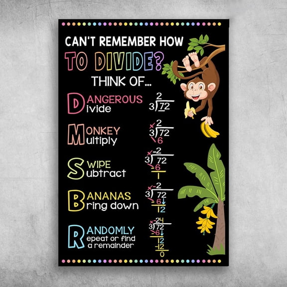 Monkey, Banana, Math - Can't Remember How To Divide, Think Of Dangerous Divide 11 x 17 Inch Poster