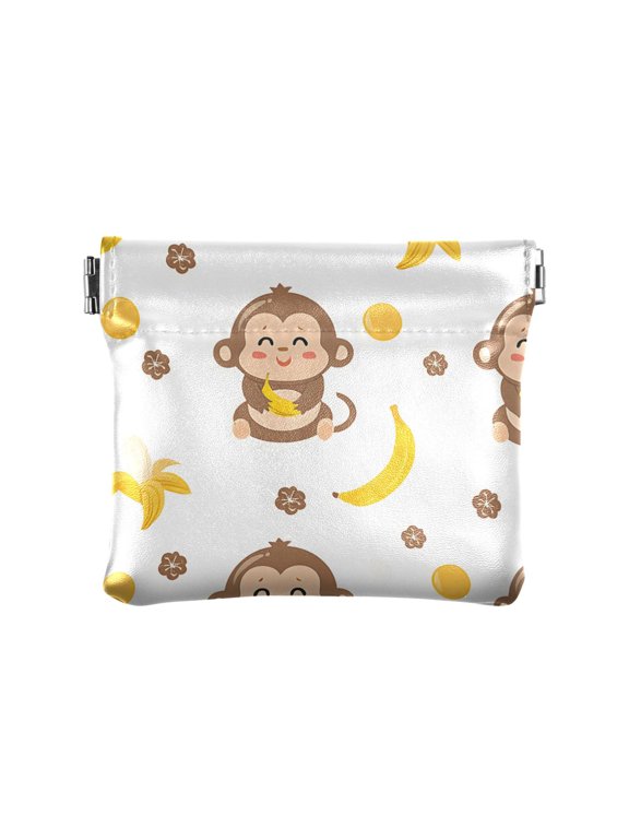 Monkey Banana Wallet Small PU Leather Change Pouch Wallet for Women