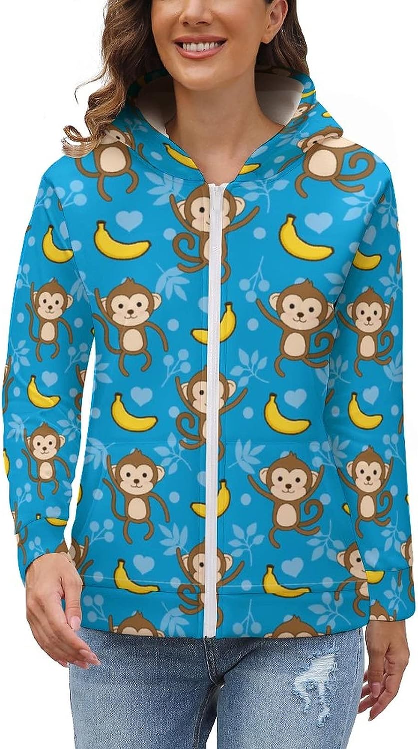 Monkey Banana Women's FullZip Hooded Sweatshirt Soft Fleece Jacket Comfortable Hoodies