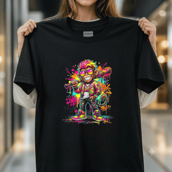 Monkey Baseball Drip Funny Animal Party Sport Cool Graphic Top Unisex T-Shirt, up to size 5XL