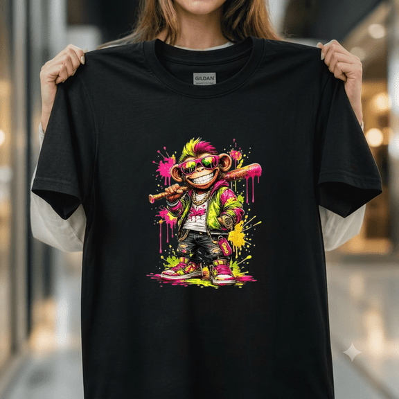 Monkey Baseball Drip Funny Animal Party Sport Graphic Unisex T-Shirt, up to size 5XL