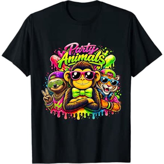 Monkey Baseball Wild Animals Sunglasses Cool Tiger Sloth T-Shirt