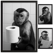 Monkey Bathroom Decor, Wall Art, Farmhouse Photo Picture Set, 3pk, 8.5x11, TheNameStore