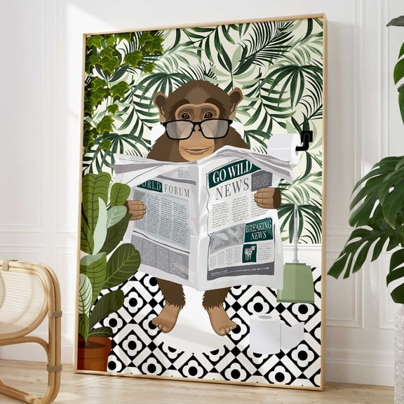 Monkey Bathroom Wall Art Funny Animal Bathroom Prints Toilet Art Bathroom Decor Maximalist Wall Art Tropical Bathroom Poster Funny Gift