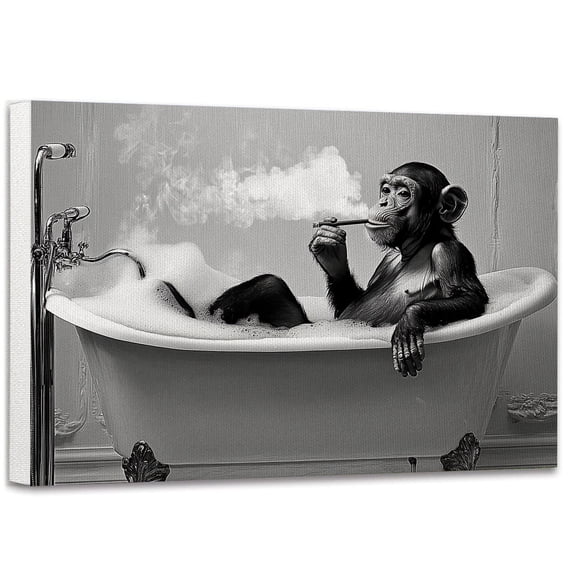 Monkey in Bathtub Wall Art Print Poster, Bathroom Decor Posters Prints for Restroom Home Picture, Funny Animal Painting Pictures Wall Decor, Cute Animal Poster Art for Bathroom 1273CA15