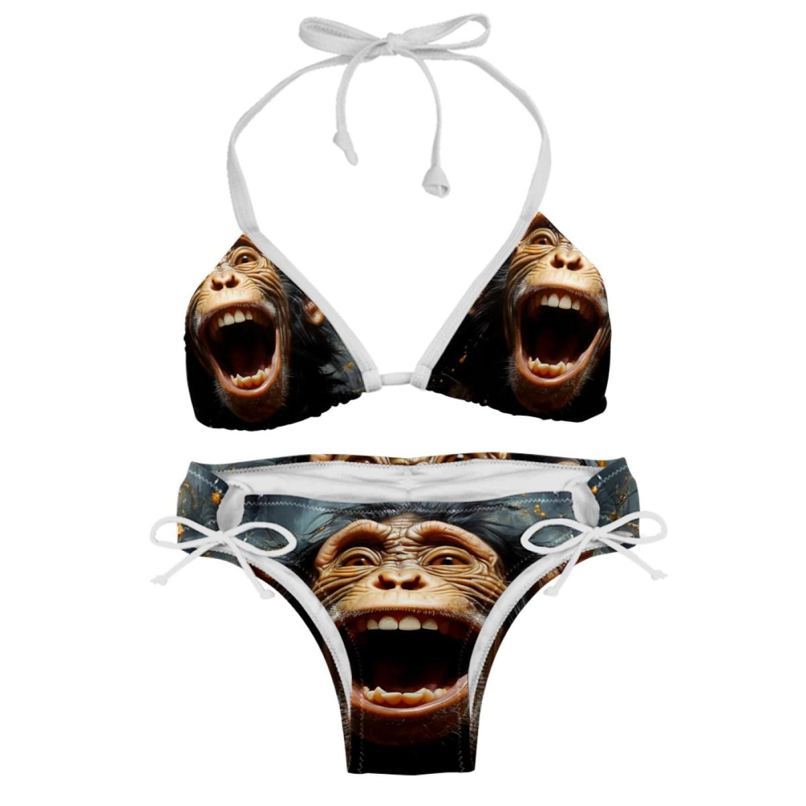 Monkey Bikini Set with Detachable Sponge & Adjustable Strap, Two Pack