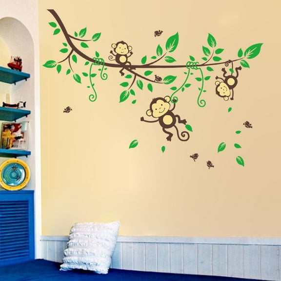 Monkey Bird Swing Wall Decal Wall Stickes for Kindergarten Living Room Children's Room TV Sofa Background Wall Art Decors Window Thanksgiving Christmas