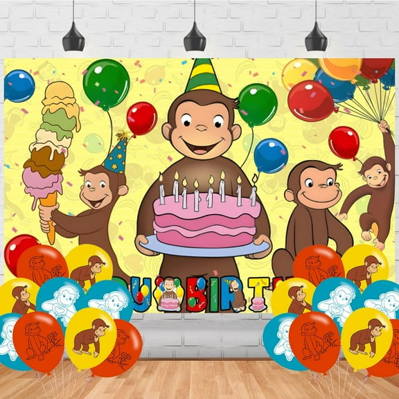 Monkey Birthday Party Decorations Banner Backdrop - Cartoon Monkey Themed Banner Party Supplies for Kids Fans, Happy Birthday Photography Background Wall Decor 5 * 3 Ft