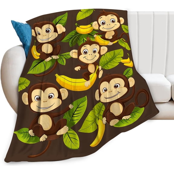 Monkey Blanket, Cute Monkeys Blanket, Banana Blankets, Monkeys Gifts, Monkey Stuff Fleece Flannel Plush for Women Men men Women Lover Adults Soft Bedding for Sofa Bed Office Home Decor 50"X40"