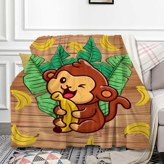 Monkey Blanket Gifts for Girl Woman Flannel Fleece Monkey Banana Blankets Gift for Family Friend Kids Adult Couch Bedroom Birthdays 50X60 in for Teens