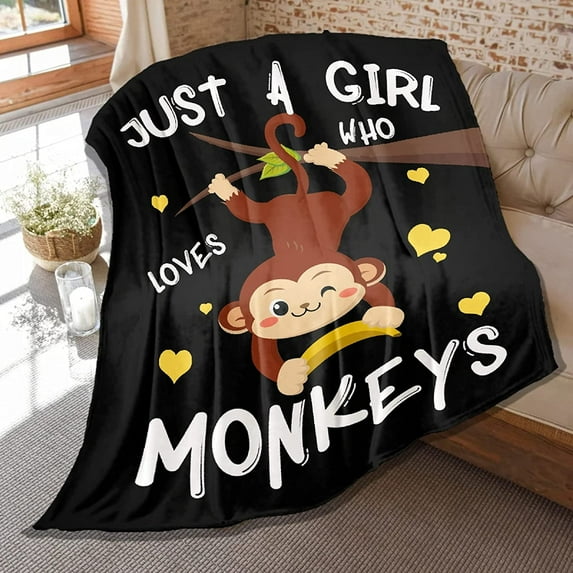 Monkey Blanket Just Girl Who Loves Monkeys Blankets Aniaml Blanket Soft Plush Flannel Throw Lightweight Air Conditioner Quilt for Women Couch Bed Sofa Room Decoration 80 in x 60 in Large for Adults