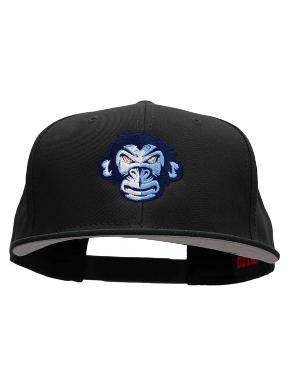 Monkey Blue Embroidered Superior Cotton Twill Flat Bill Snapback Prostyle Cap - Black OSFM