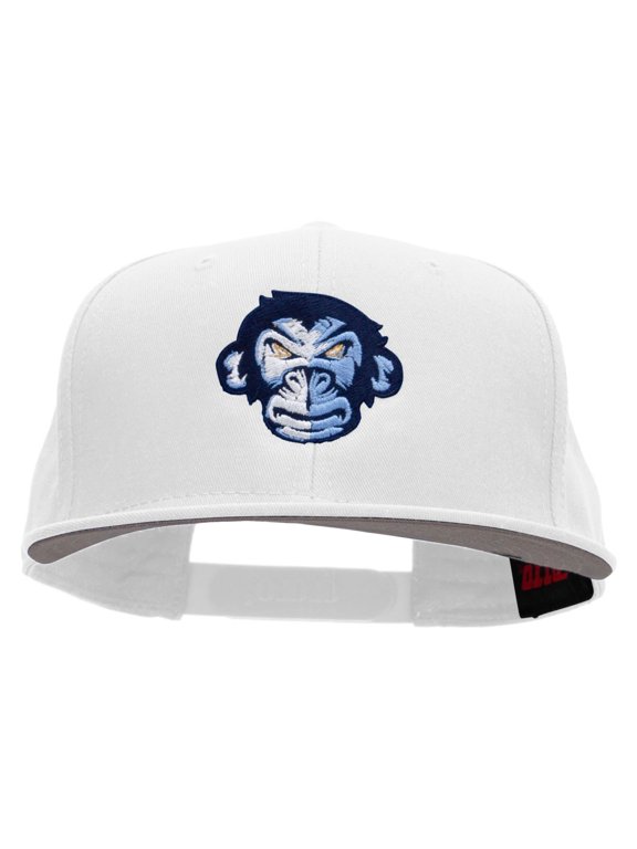Monkey Blue Embroidered Superior Cotton Twill Flat Bill Snapback Prostyle Cap - White OSFM