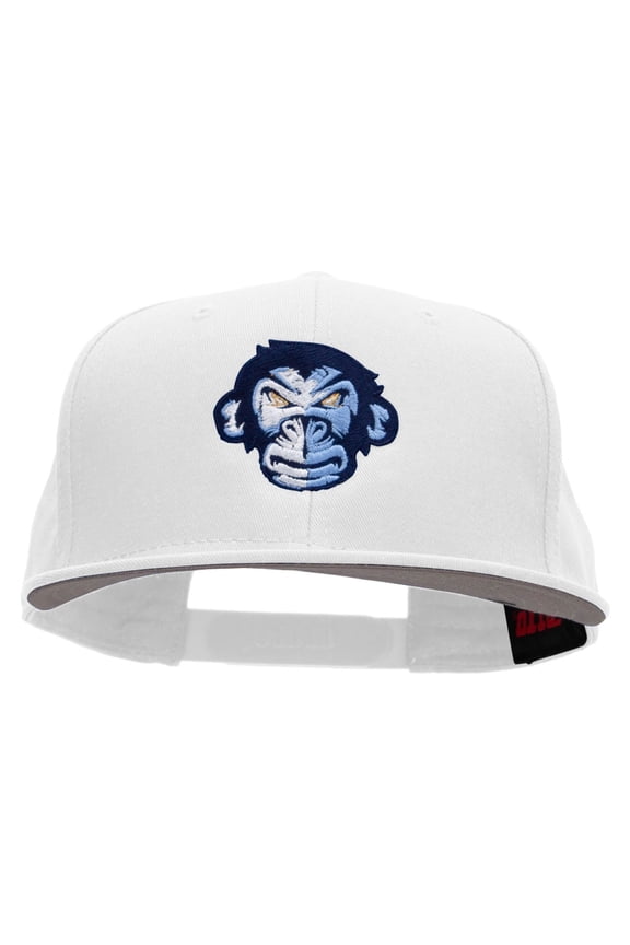 Monkey Blue Embroidered Superior Cotton Twill Flat Bill Snapback Prostyle Cap - White OSFM