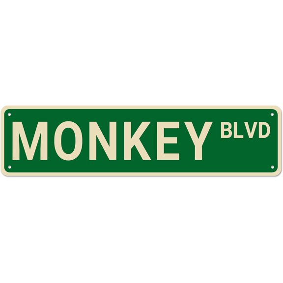 Monkey Blvd Street Sign, Monkey Sign Monkey Decor Monkey Lover Gift, Funny Animal Wall Decor For HomeMan Cave, Quality Metal Tin Signs 16X6 Inch