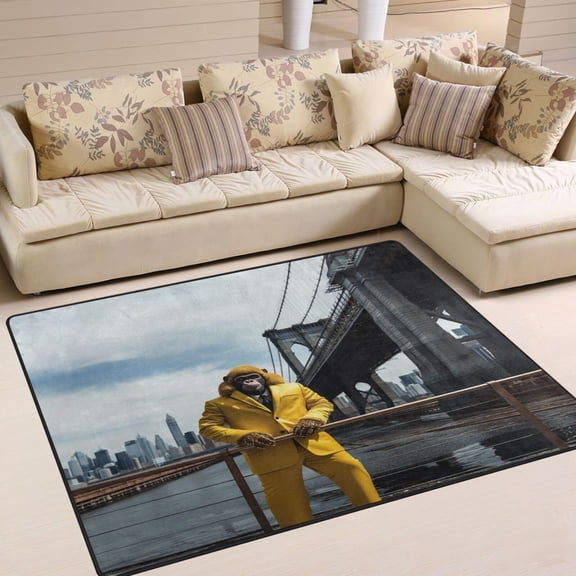 Monkey Bridge Houses Area Rug Washable 80 x 58 Floor Carpet Mat Non Slip for Bedroom Living Room Home Decor