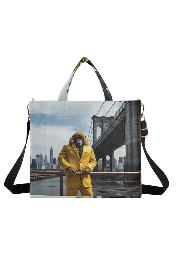 Monkey Bridge Houses Corduroy Tote Bag Handbag Large Messenger Bag Shoulder Crossbody Zipper Bag Purse