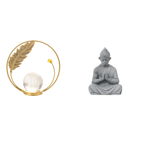 Monkey Buddha Crystal Ball Statue Figurine Sandstone Material Artistic Ornament for Hallway Fireplace Patio