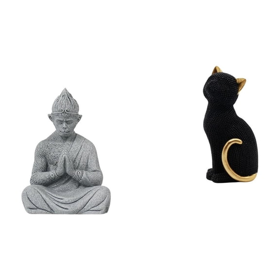 Monkey Buddha Statue Cat Figurine Animal Sculpture Resin Craft for Meditation Space Garden Backyard Decor