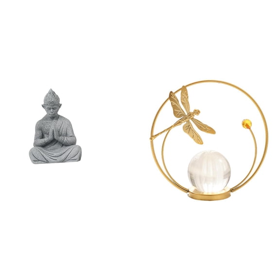 Monkey Buddha Statue Crystal Ball Figurine Sandstone Craft for Living Room Garden Meditation Studio