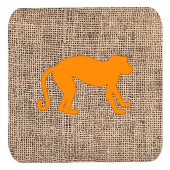 Monkey Burlap And Orange Foam Coasters - Set 4, 3.5 x 3.5 In.