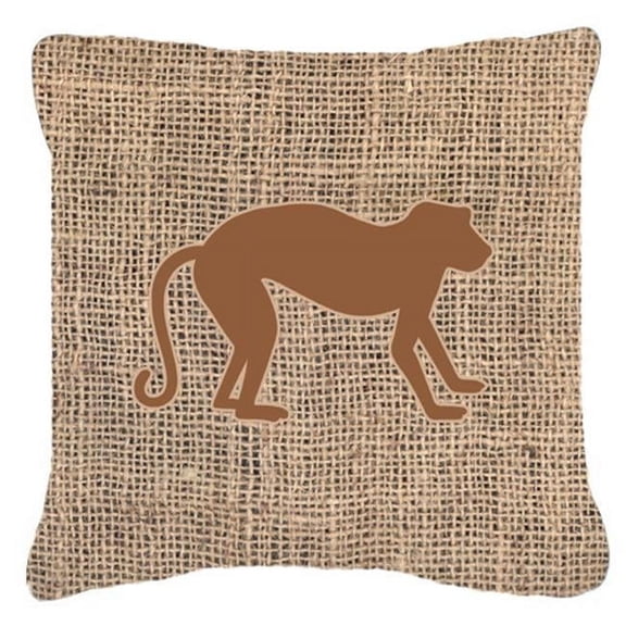 Monkey Burlap and Brown Decorative Fabric Pillow 14 x 14 in.