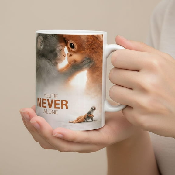 Monkey Ceramic Mug, You're Not Alone The Monkey Drinkware, The Cute Monkey Coffee Mugs, Sad Baby Animal with Stuffed Mugs Funny Novelty Gifts
