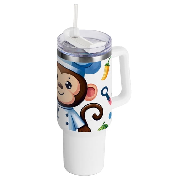 Monkey Chef Cooker 40 oz Tumbler with Handle InsulatedTravel MugLid Straw Leak Proof Steel Vacuum Water Bottles Glasses Fits in Car Cup Holder