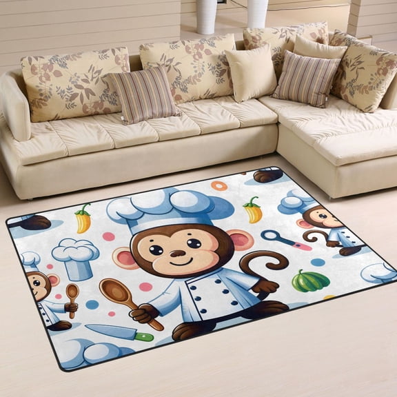Monkey Chef Cooker Area Rug Washable Floor Carpet Mat 60 x 39 inch for Bedroom Living Room Kids Room Home Decor