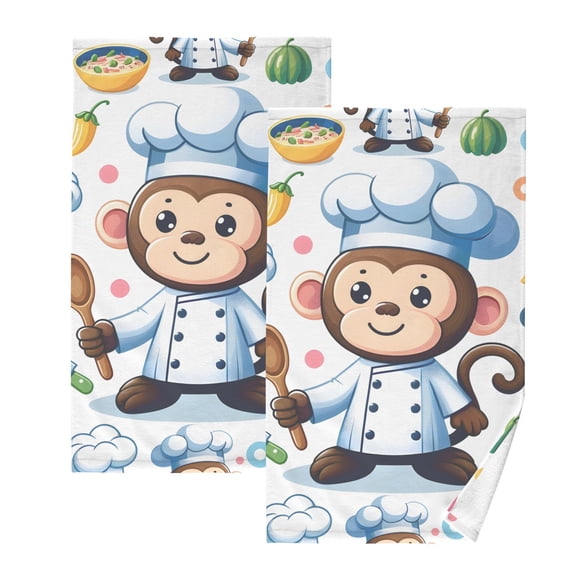 Monkey Chef Cooker Hand Towel Bath Towels Face Towels Cotton Absorbent for Home Hotel Spa Swimming Yoga Sports Decorative Towel Set of 2
