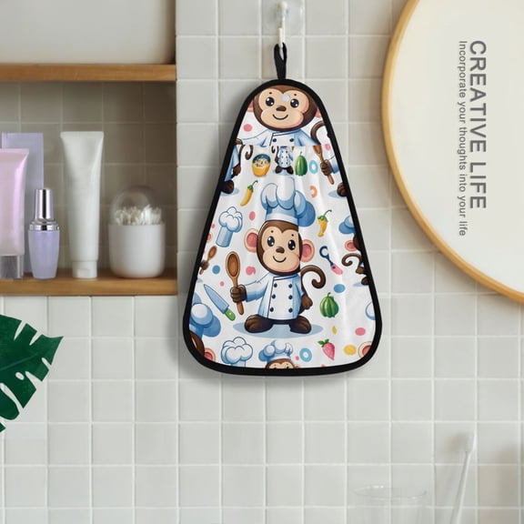 Monkey Chef Cooker Hanging Towel Kitchen Hand Towel Bathroom Absorbent Towel Machine Washable Quick Dry Dishcloths