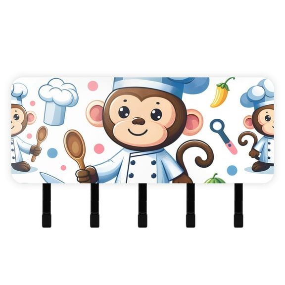 Monkey Chef Cooker Mail Holder Organizer Wall Mount with Shelf Key Holder Key Rack with 5 Key Hooks for Wall Decorative