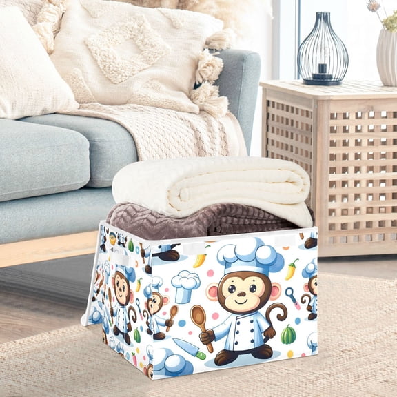 Monkey Chef Cooker Storage Basket Foldable Laundry Basket Shelf Kids Toy Storage Container Organizer with Handles
