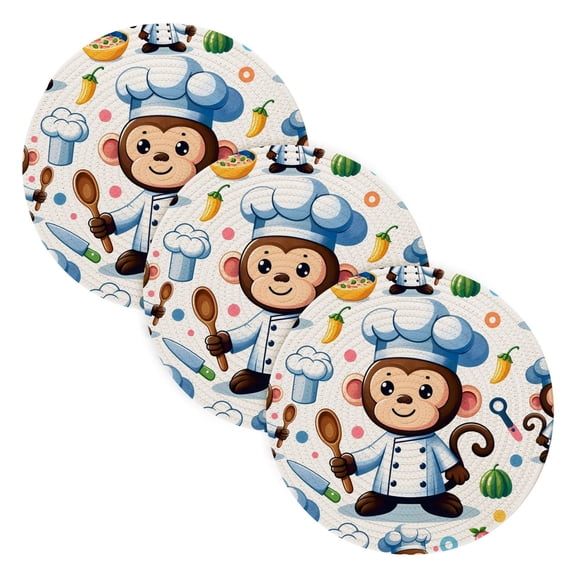 Monkey Chef Cooker Trivet Mats Woven Pot Holders 3Pcs Non-Slip Heat Resistant for Hot Pots Pans Pats