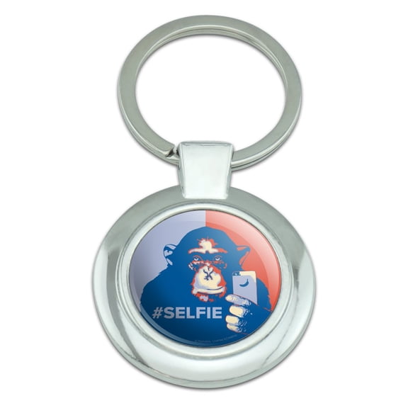 Monkey Chimp Hashtag Selfie #Selfie Keychain Classy Round Chrome Plated Metal