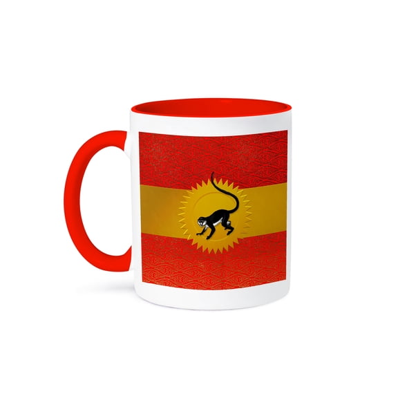 Monkey Chinese Zodiac In Red And Gold Cultural Pattern, 11oz Two-Tone Red Mug