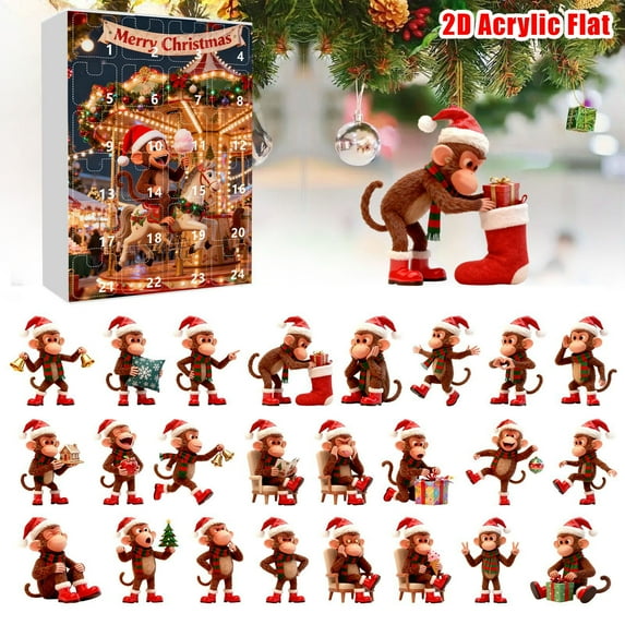 Monkey Christmas Advent Calendar 2025 - Cute Monkey-Themed Holiday Countdown Calendar, Festive Advent Decor for Home, Room & Christmas Celebrations, Holiday Countdown Gift, B