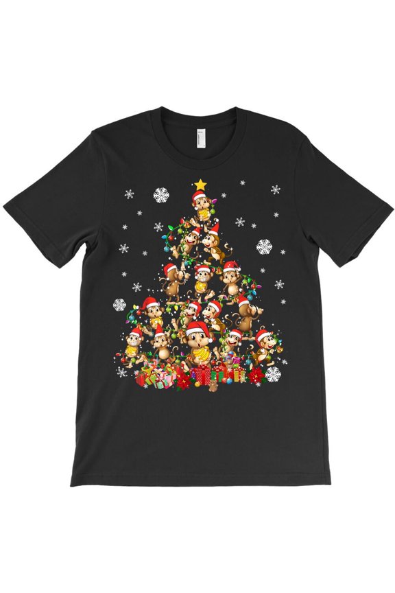 Monkey Christmas Tree Funny Cute Light St. Nick Monkey Holiday Graphic H34958 T-Shirt, for Men and Women, Up to Size 5XL
