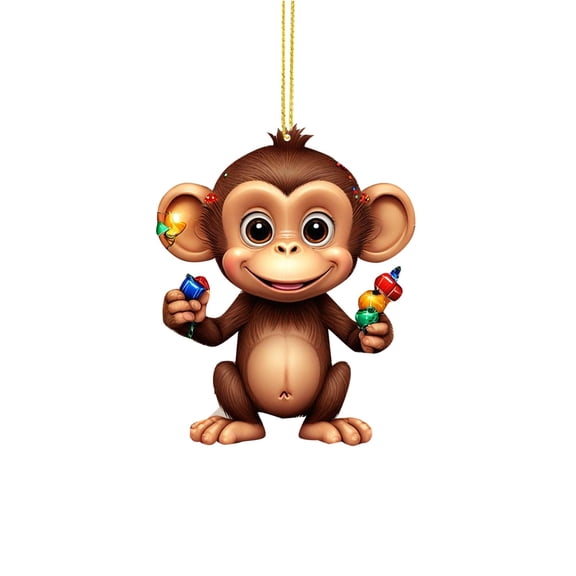 Monkey Christmas Tree Ornaments - 2D Flat Acrylic Holiday Decorations - Playful Xmas Pendants for Kids & Adults - for Parties & Festive Decor