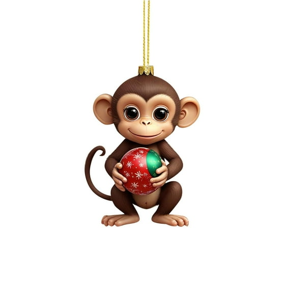 Monkey Christmas Tree Ornaments - 2D Flat Acrylic Holiday Decorations - Playful Xmas Pendants for Kids & Adults - for Parties & Festive Decor