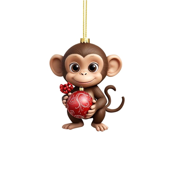 Monkey Christmas Tree Ornaments - 2D Flat Acrylic Holiday Decorations - Playful Xmas Pendants for Kids & Adults - for Parties & Festive Decor