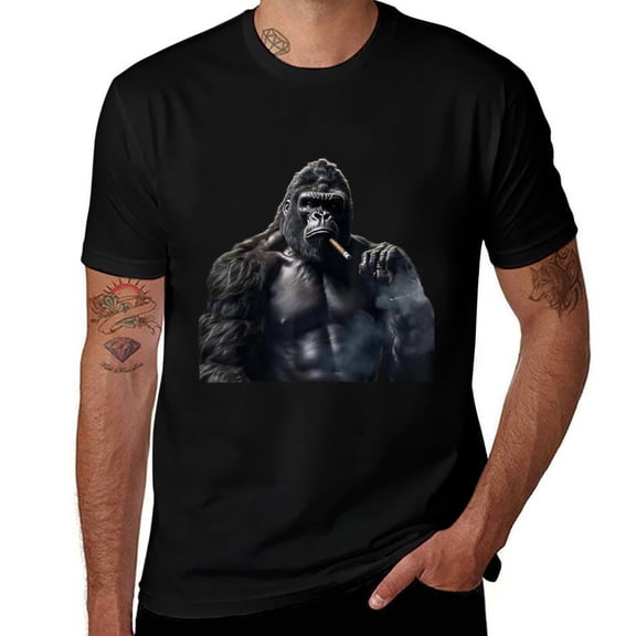 Monkey Cigar Gorilla Smoking Cigarette Mens T Shirts Cotton Short Sleeve T-Shirt Crew Neck Tees Casual Shirt