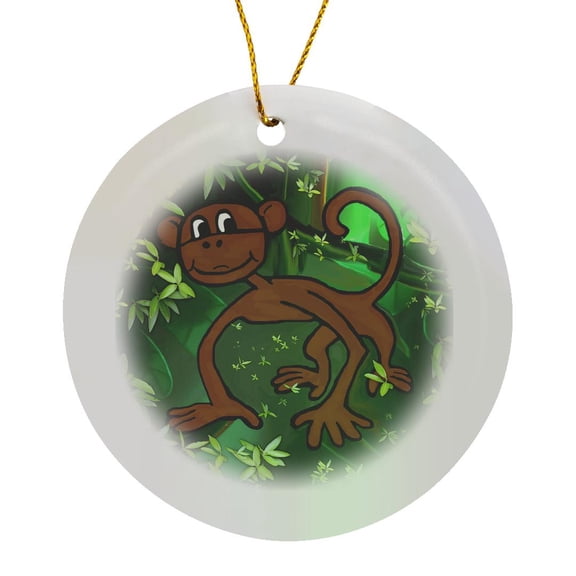 3drose, Monkey, Circle Porcelain Ornament