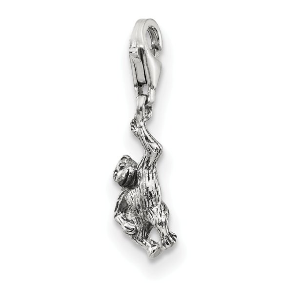Monkey Click On Charm .925 Sterling Silver Antique Finish Reflection Beads