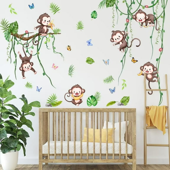 Monkey Climbing Tree Wall Decals Jungle Animals Wall Stickers Monkey Wall Stickers DIY transparent wall stickers Kids Room Baby Nursery Bedroom Wall Decor